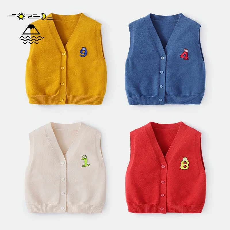 Mua hàng Nhật Bản cổ phiếu sơ sinh dệt kim áo vest trẻ em 1 tuổi áo khoác cổ chữ v áo khoác vest mùa xuân và mùa thu áo vest vest - Áo ghi lê