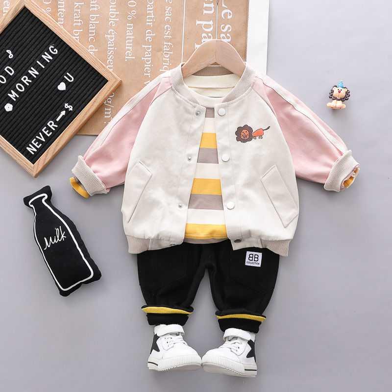 Pink & X & Lion Three Piece Setbaby Autumn clothes Boy Spring and Autumn suit 2021 new pattern Foreign style Three piece set tide baby clothes handsome Children's wear
