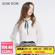 Outlets thương hiệu giảm giá SOMSOM Soma mùa xuân mới đứng cổ áo gấp kiểu áo sơ mi chín tay nữ