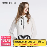 Outlets thương hiệu giảm giá SOMSOM Soma mùa xuân mới đứng cổ áo gấp kiểu áo sơ mi chín tay nữ áo sơ mi nữ cổ trụ