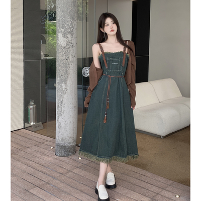 taobao agent Retro autumn advanced denim dress, plus size, lifting effect, high-quality style, A-line
