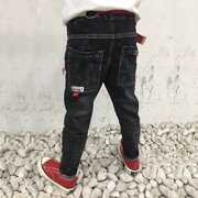 Quần jean bé trai màu đen 2019 phiên bản mới của Hàn Quốc cho bé quần dài đơn giản Quần dài co giãn chân thủy triều - Quần jean
