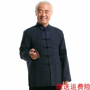Mùa thu và mùa đông cha mới trung niên nam tay dài Tang phù hợp với áo khoác màu xanh đậm áo quốc phục - Trang phục dân tộc