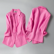 Bộ đồ cotton và vải lanh nhỏ phù hợp với phụ nữ áo khoác mỏng Phiên bản Hàn Quốc mỏng một khóa mùa xuân và mùa hè nhỏ phù hợp với áo khoác bảy điểm tay áo nữ