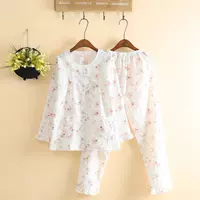 Японская тонкая белая пижама, комплект, длинный рукав, цветочный принт