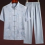 Bố tải hè hai mảnh 50-60 tuổi ông nội quần áo mát mẻ Trung Quốc kiểu quần nam mùa hè đoạn ngắn thực tế - Trang phục dân tộc quần tây nam