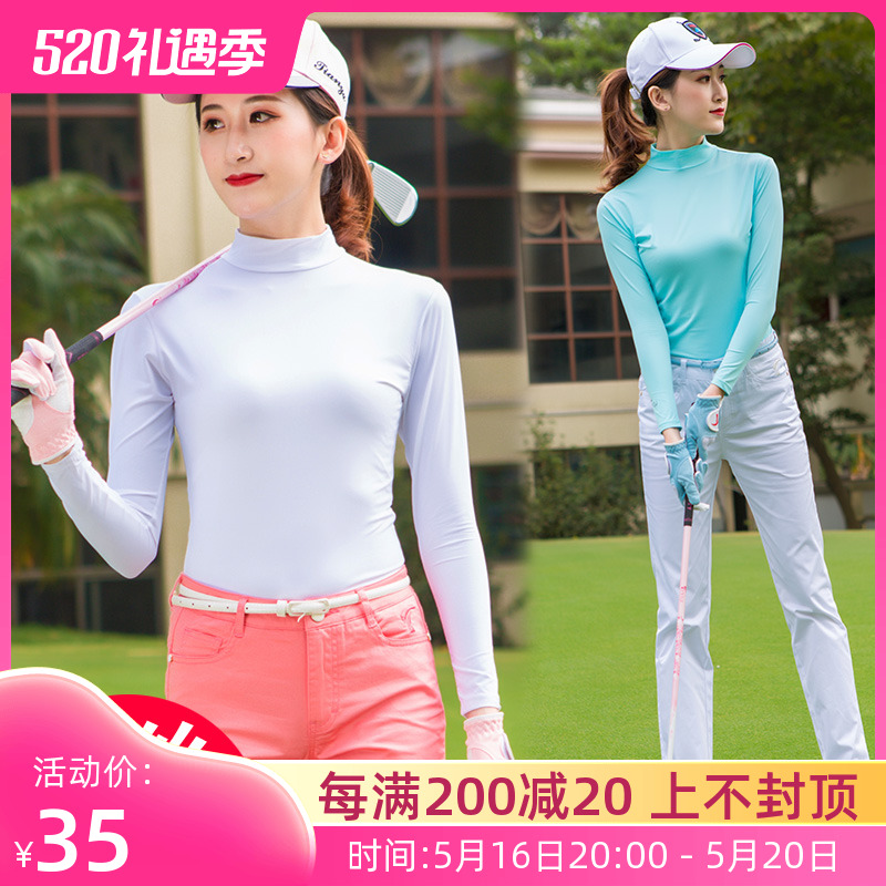 2 個送料無料ゴルフ服夏の日焼け防止服女性のアイスシルク底シャツ薄い立ち襟長袖ゴルフ服