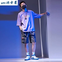 Quần yếm nam nam 2019 áo thun nam ngắn tay phiên bản Hàn Quốc xu hướng giải trí thể thao mùa hè thương hiệu quần áo nam - Bộ đồ quần vải nam