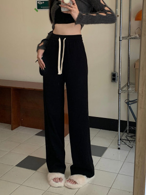taobao agent Black autumn corduroy casual trousers, plus size, elastic waist, fitted