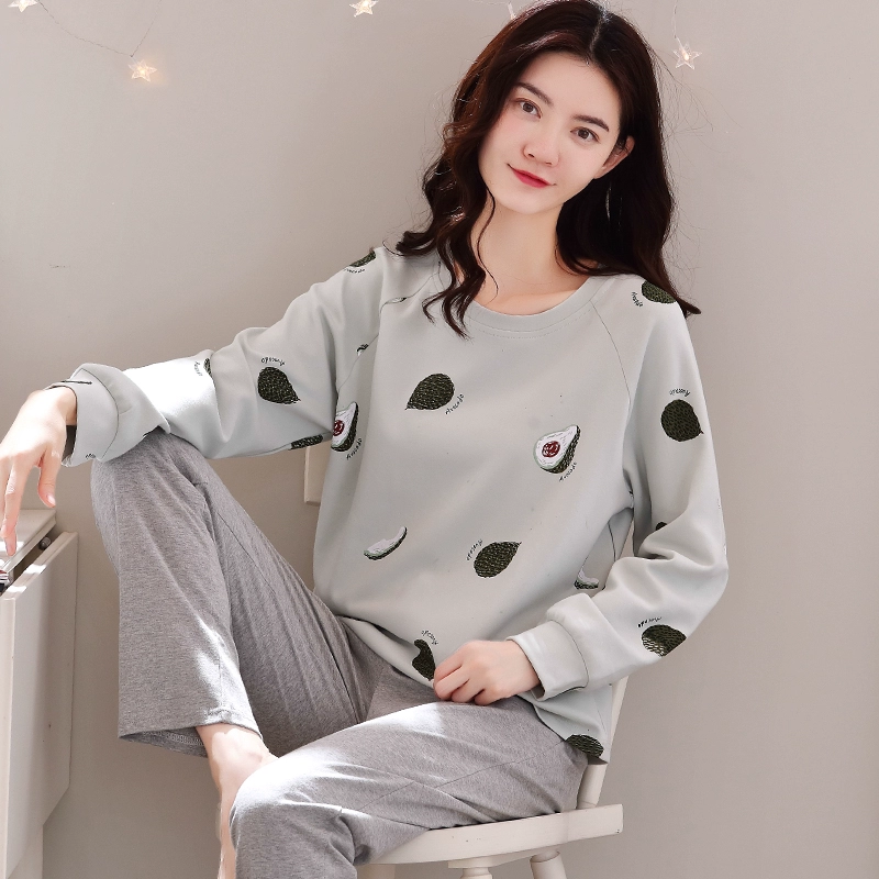 Đồ ngủ nữ mùa xuân và mùa thu mẫu cotton dài tay mùa thu và mùa đông Hàn Quốc tươi mới hai mảnh phù hợp với gia đình phục vụ mùa thu và mùa thu - Bộ Pajama