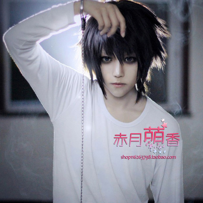 taobao agent Special offer Mengxiangjia Uchiha Sasuke's Death Note L ZAx Black Cosplay Wig