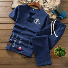 中国风 夏季棉麻套装男士亚麻短袖T恤大码37九分裤A348-TZ53-P50