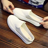 Белая обувь, тканевые универсальные тапочки на платформе, в корейском стиле, коллекция 2021, тренд сезона