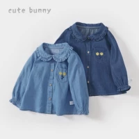 Cutebunny2019 cho bé mùa thu mới bé gái sơ mi denim tay dài bé gái áo cotton búp bê gas nước ngoài - Áo sơ mi quần áo trẻ em