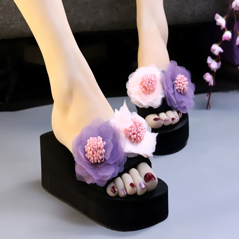 2020 thời trang mới dép nêm gót và dép nữ mùa hè mang giày đế dày hoa đế xuồng chống trượt cao gót - Dép