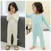 Quần áo trẻ em bảo vệ đồ ngủ cho bé 1 tuổi 2 bông cotton mùa xuân và mùa thu 3 màu rắn cho trẻ em 5 romper quần áo bé trai lớn - Áo liền quần