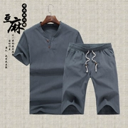Quần áo nam bằng vải cotton và vải lanh Trung Quốc phù hợp với áo thun bằng vải lanh nam - Bộ đồ