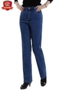 Phụ nữ trung niên ngồi xổm quần jeans mùa xuân và mùa thu Mẹ trung niên eo cao quần thẳng quần XL nữ - Quần jean