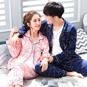 Bộ đồ ngủ mùa xuân và mùa thu Hàn Quốc đôi cotton dài tay dễ thương mùa thu nam nữ phù hợp với dịch vụ nhà mùa hè - Pyjama