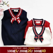 Áo vest trẻ em nữ cổ chữ V Trường đại học gió mùa xuân và mùa thu đan áo len trong áo len cotton trẻ em lớn