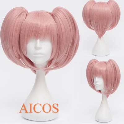 taobao agent 【AICOS】cos wig beautiful girl Madoka deer eyes round incense / pink double ponytail face closing wig