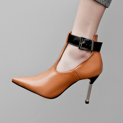 taobao agent European and American fashion handsome leather belt buckle deep heel high -heeled high -heeled high -heeled single shoe big size 44 45 46 47 48