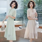 Mùa hè 2019 ngắn tay giữa váy dài cơ bản một mảnh cơ bản thường xuyên Hàn Quốc eo cao eo thon đi lại của phụ nữ - Váy eo cao