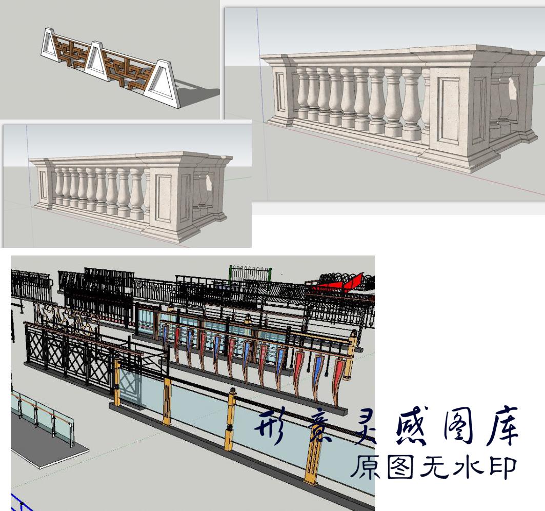 T1488中式欧式美式别墅大理石栏杆铁艺栏杆扶手花瓶柱草图...-1