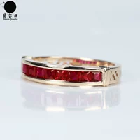 Золотое натуральное рубиновое ретро квадратное кольцо, 18 карат, розовое золото