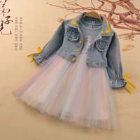 Демисезонный джинсовый зимний наряд маленькой принцессы, платье, юбка, осенний комплект, детская одежда, xэллоуин