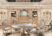 Итальянская высокая мебель для роскошной мебели классическая мебель для ресторана Bazzi Eight -Character обеденный стол обеденный стул F850