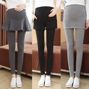 Quần bà bầu quần legging mùa đông cộng với quần nhung dày Quần áo bà bầu giả hai chiếc quần nâng bụng váy mùa xuân và mùa thu mặc