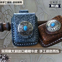 Зажигалка, импортный кожаный чехол ручной работы, воловья кожа