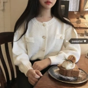 Ghost ngựa cô gái Hàn Quốc chic retro ngọt ngào thanh lịch khí chất ngọc trai khóa openwork đan áo len áo len