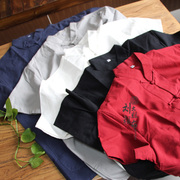 Cotton đích thực cũ thô vải tay- nút khóa ngắn tay tang phù hợp với trang phục dân tộc Trung Quốc quần áo quần áo của nam giới!