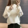 Cộng với áo nhung dày 2018 mới mùa thu đông của phụ nữ áo len nữ ngắn đầu lỏng lẻo phiên bản Hàn Quốc của áo sơ mi chạm đáy hoang dã áo len nữ hàng hiệu