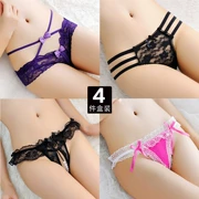 4 nạp Nhật Bản đồ lót hộp đêm hot nữ mở tập tin lưới ren trong suốt sexy thấp eo thong T quần mỏng