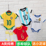 World Cup phù hợp với bóng đá ảnh bé Cáp Nhĩ Tân mùa hè jumpsuit bé jersey Argentina tam giác túi rắm cotton