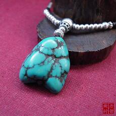 Украшения на шею 藏地天然老绿松石配银珠椰壳铁线均匀皮壳油润手工编挂坠项链包邮