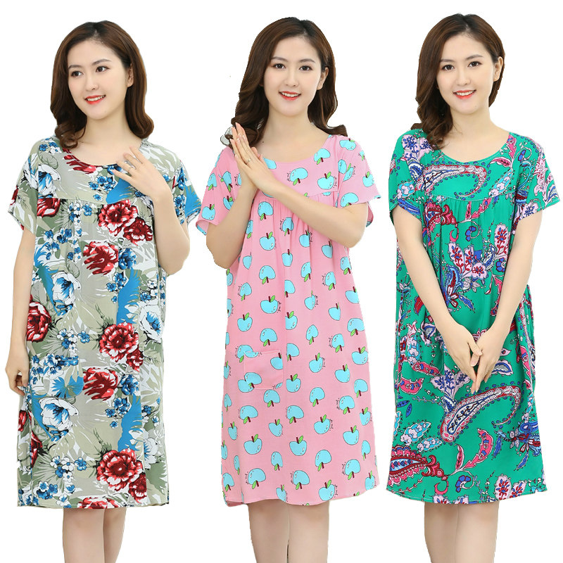 Mới trung niên phụ nữ mùa hè ăn mặc bông bông đồ ngủ váy mẹ bông lụa hoa trang phục nhà dịch vụ