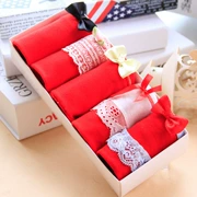 Quần lót hộp quà tặng đồ lót nữ cotton dễ thương cotton nữ đồ lót năm nay kết hợp màu đỏ