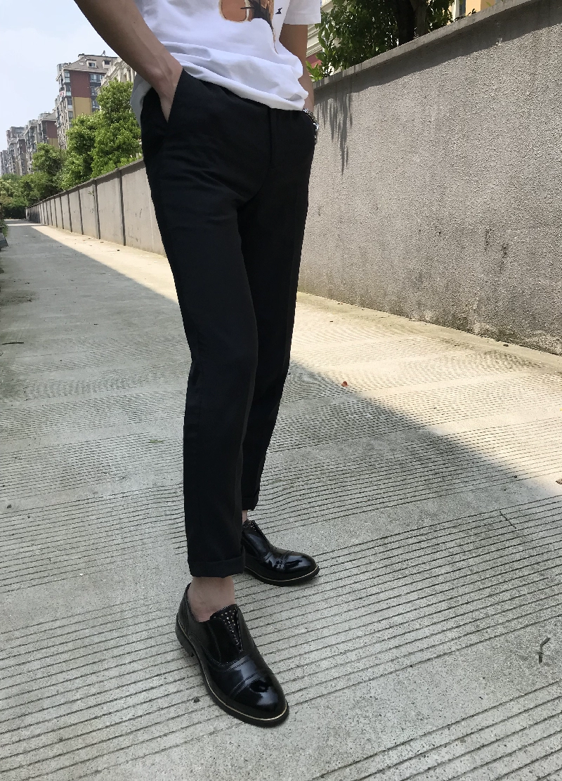 Thương hiệu G xuân hè nam quần chín điểm thời trang chân nhỏ quần chín điểm hợp thời trang màu đen giản dị phù hợp với quần lọt khe - Quần