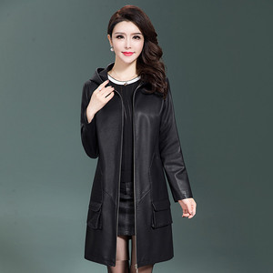 2018 mùa xuân và mùa thu Haining da da của phụ nữ phần dài áo khoác da phụ nữ trung niên lỏng phiên bản Hàn Quốc của phụ nữ áo gió