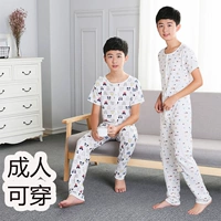 Trẻ em một mảnh đồ ngủ trẻ em lớn cotton ngắn tay quần mùa hè phần mỏng chống chơi mát bụng dành cho người lớn điều hòa không khí dịch vụ nhà bộ hoạt hình bé trai