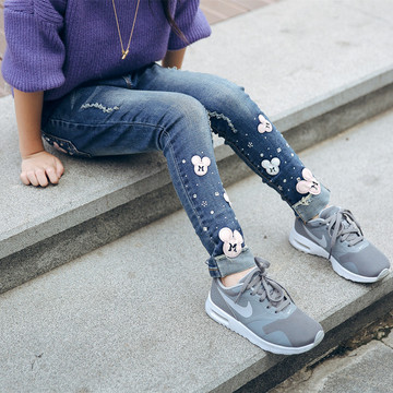 女童牛仔裤2017春秋新款韩版中大童儿童小脚裤打底裤长裤子