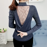 Phối cảnh gợi cảm ren openwork khâu làm đẹp trở lại sáng lụa dài tay áo len nữ Slim co giãn phần mỏng đáy áo mùa xuân áo len kiểu hàn quốc cực đẹp