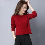 Áo len xoắn siêu ngắn của phụ nữ đầu cao thắt lưng đan đáy áo sơ mi nữ dài tay Hàn Quốc áo cashmere lỏng