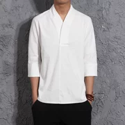 Phong cách Trung Quốc tang phù hợp với người đàn ông Trung Quốc bông và lanh áo lanh ngắn- tay mùa hè thanh niên quốc gia giản dị Trung Quốc quần áo áo sơ mi