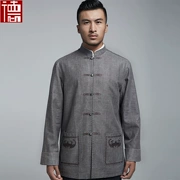 Fuya linen trung niên Tang phù hợp với nam giới mùa xuân và mùa thu coat Trung Quốc áo sơ mi hạt khóa phong cách Trung Quốc trang phục dân tộc