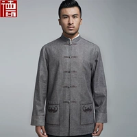 Fuya linen trung niên Tang phù hợp với nam giới mùa xuân và mùa thu coat Trung Quốc áo sơ mi hạt khóa phong cách Trung Quốc trang phục dân tộc thời trang nam